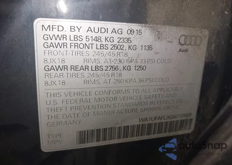 2016 Audi Allroad 2.0T Premium from USA, damaged, VIN WA1UFAFL9GA010905